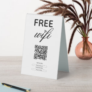 Plaque De Table Noir Blanc Simple Wi-Fi Gratuit QR Code Lieu