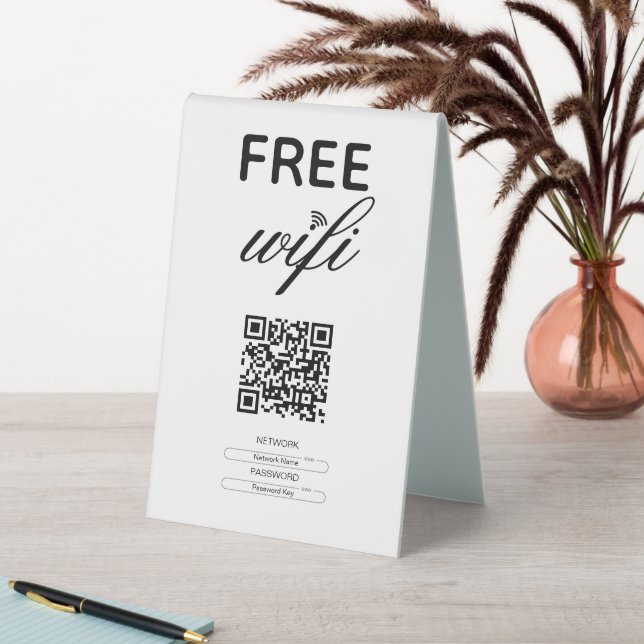 Plaque De Table Noir Blanc Simple Wi-Fi Gratuit QR Code Lieu (En SItu (Tableau))