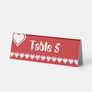 Plaque De Table Notre panneau de tente de table à cœurs 8 bits en