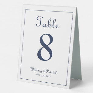 Plaque De Table Numéro de table de mariage Élégant Bleu Blanc Clas