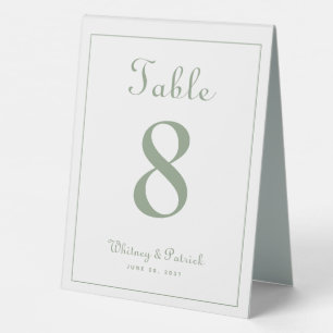 Plaque De Table Numéro de table de mariage Élégant Vert Sauge Clas