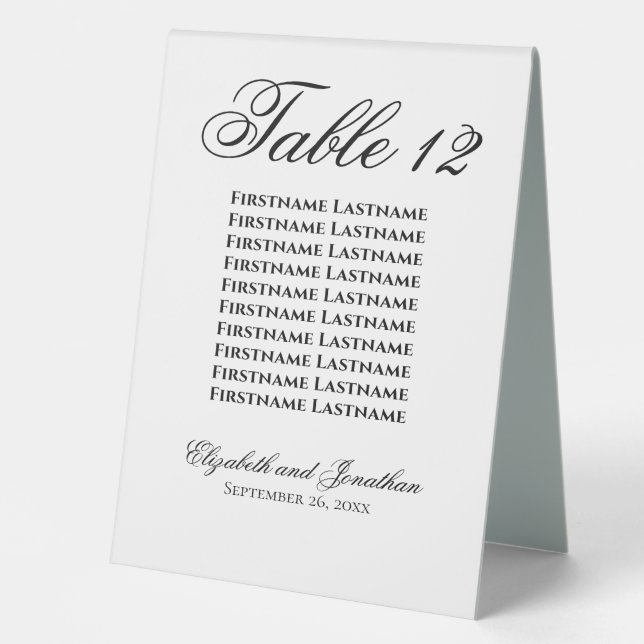 Plaque De Table Numéro de table de mariage simple et élégant avec  (Recto)