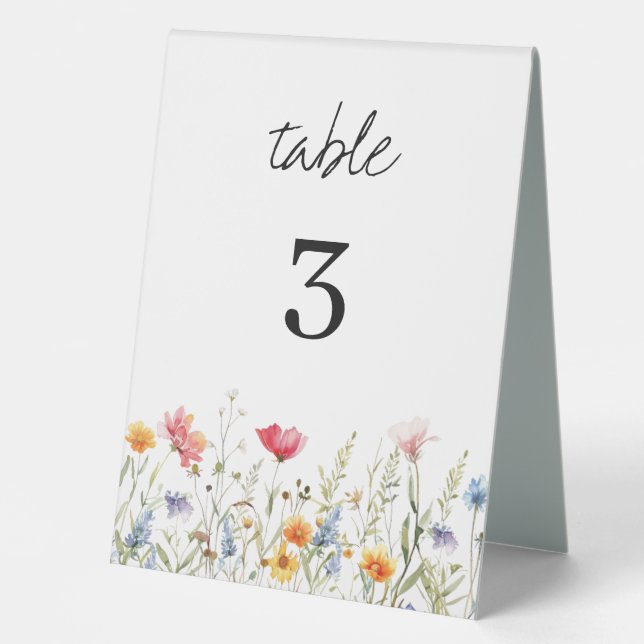 Plaque De Table Numéro de table du Mariage Fleur sauvage aquarelle (Recto)