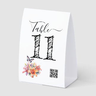 Plaque De Table Numéro de table élégant avec design floral et papi