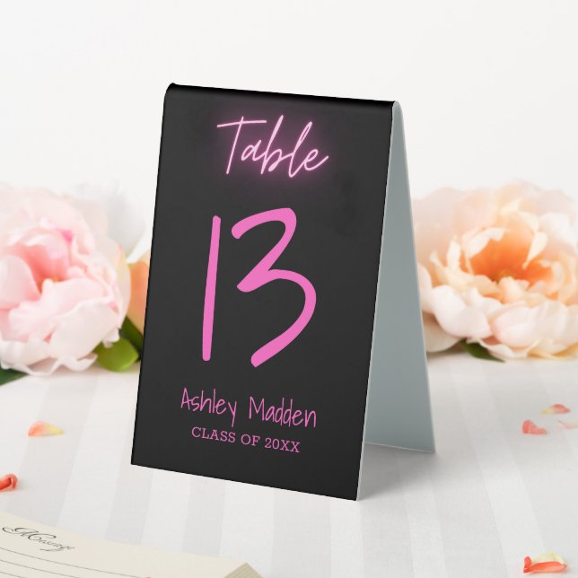 Plaque De Table Numéro de tableau Neon Pink Script Graduation Part (In SItu (Mariage))