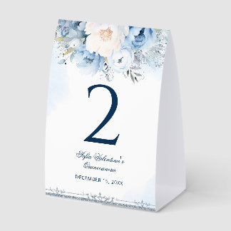 Plaque De Table Numéros de table en papier bleu pour Quinceañera