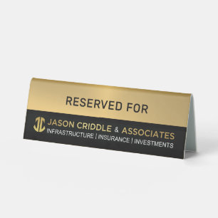 Plaque De Table Or Métallisé & Logo Personnalisé Noir -Réservé Pou