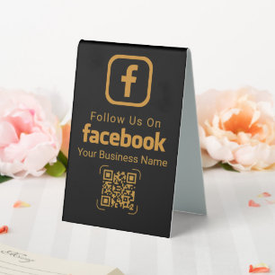 Plaque De Table Or Noir Code QR Facebook pour Entreprise