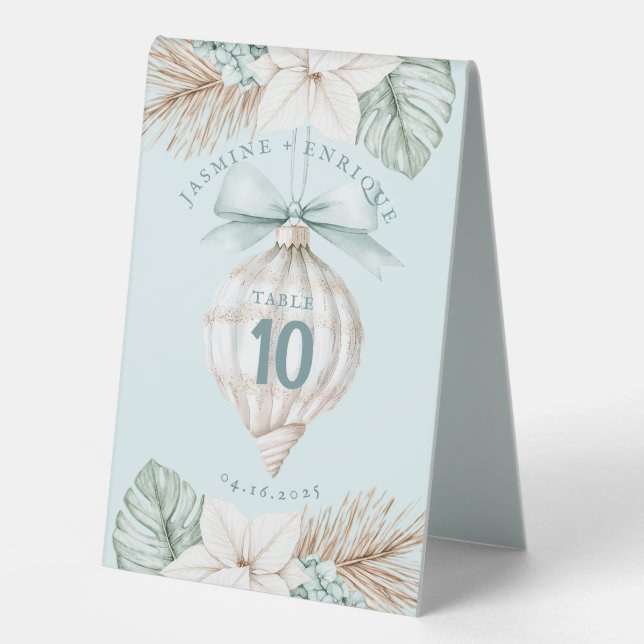 Plaque De Table Ornement Sea Shell | Mariage de plage d'hiver (Recto)