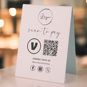 Plaque De Table Paiement de code QR rose - Analyser pour payer Log
