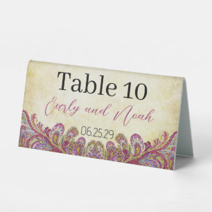 Plaque De Table Paisley Peacock rose Jaune Or Dusty Bleu Vert
