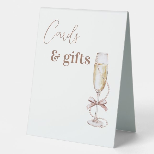 Plaque De Table Panneau Cartes et cadeaux Champagne et Perles (Recto)