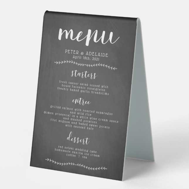 Plaque De Table Panneau de menu de mariage sur tableau noir rustiq (Recto)