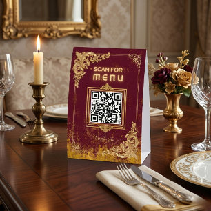 Plaque De Table Panneau de table avec code QR – Scan Bordeaux Or V
