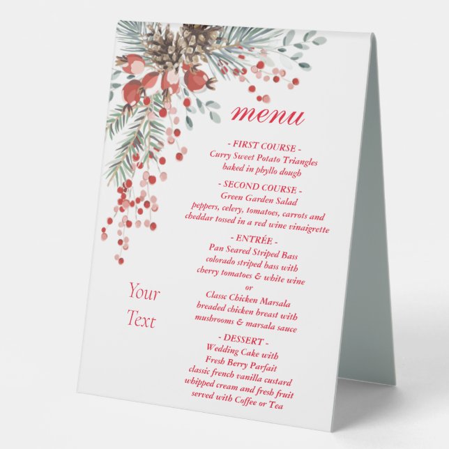 Plaque De Table Panneau de table de Noël avec menu (Recto)