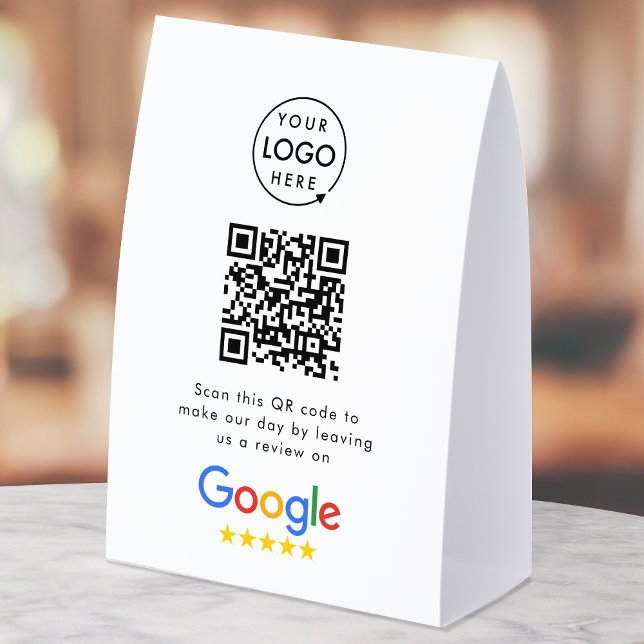 Plaque De Table Panneau de table Google Reviews | Présentoir de co (Google Review interactive QR code paper table tent signs branded with your company logo.)