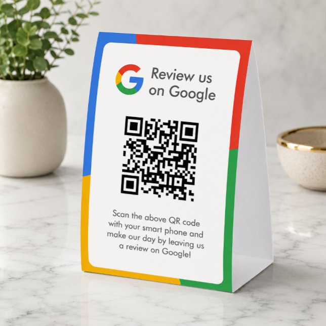 Plaque De Table Panneau Google Avis pour table | Présentoir QR Cod (Gain Google reviews & grow your business with this editable rating request paper table tent sign.)