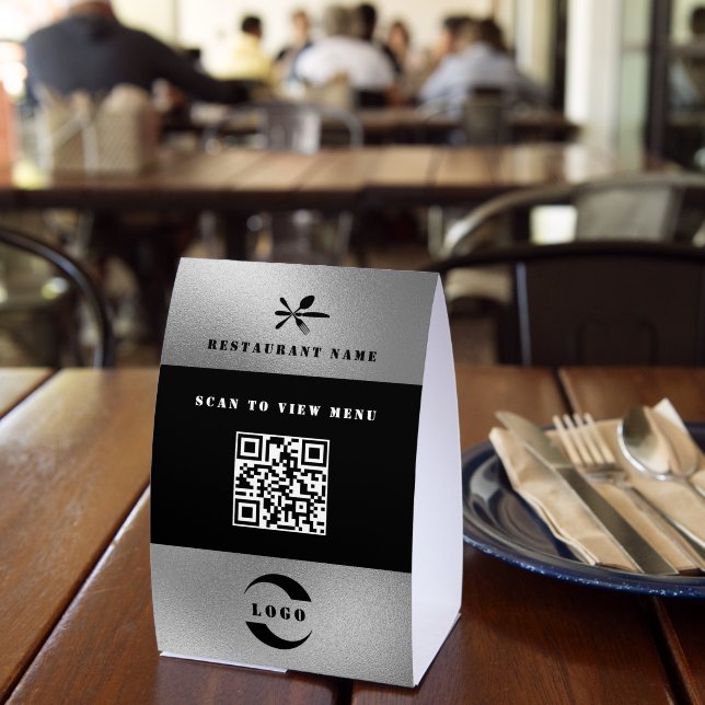 Plaque De Table Papier de code QR de menu numérique argenté (Insitu (restaurant))