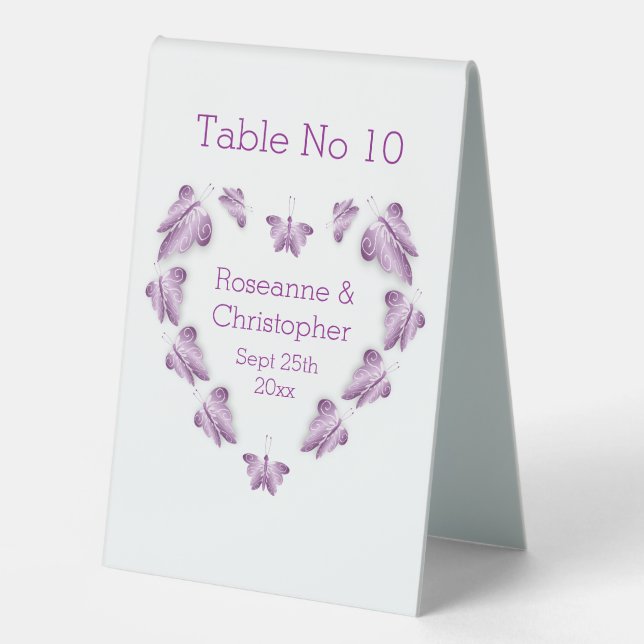 Plaque De Table Papillons de couleur violet Mariage de design (Recto)