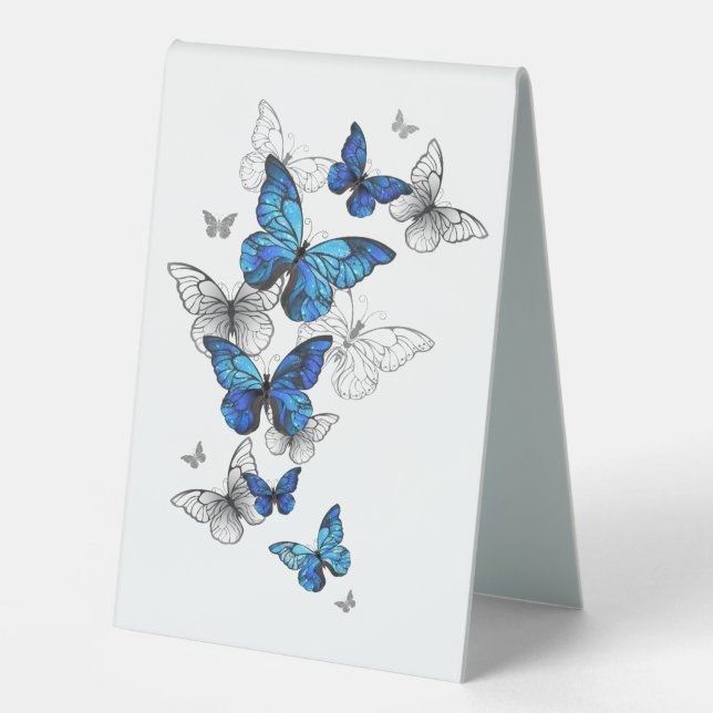 Plaque De Table Papillons volants bleus Morpho (Recto)