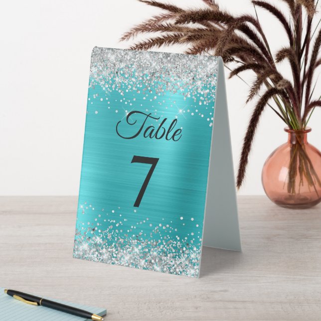 Plaque De Table Parties scintillant d'argent Turquoise Blue Foil N (En SItu (Tableau))
