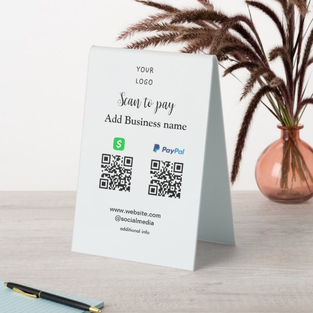 Plaque De Table Paypal Cashapp numérisation pour payer QR ajouter  (En SItu (Tableau))