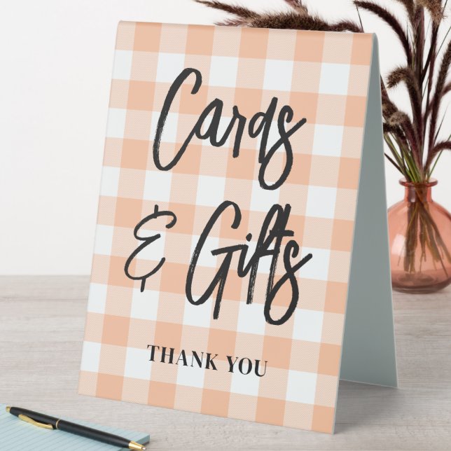 Plaque De Table Peach Buffalo Plaid Brush Cartes de script et cade (En SItu (Tableau))