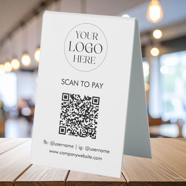 Plaque De Table Personalized Business Logo QR Code Simple Modern (In situ)