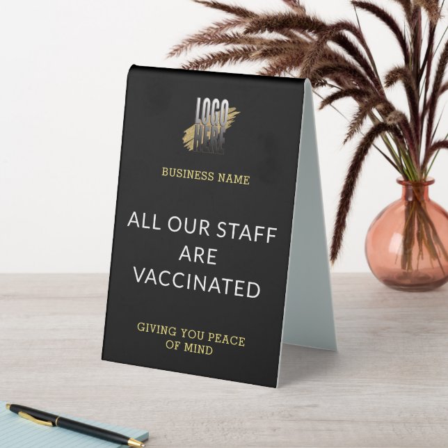Plaque De Table Personnel Vacciné Ajouter Logo Black Business (En SItu (Tableau))