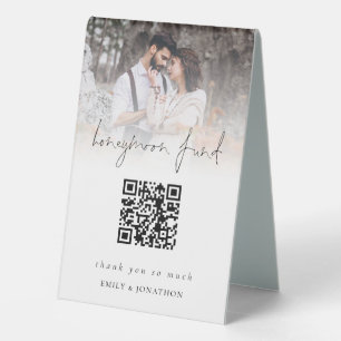 Plaque De Table Photo Overlay Qr Code Honeymoon Fund Mariage