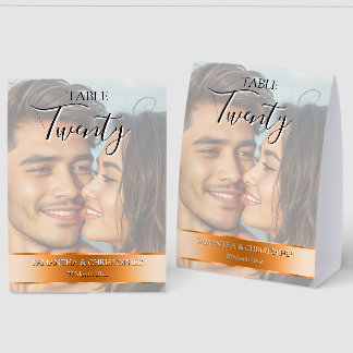 Plaque De Table Photo Wedding Table Number with Orange Band 