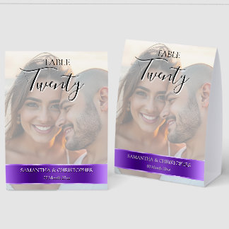Plaque De Table Photo Wedding Table Number with Purple custom band