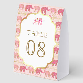 Plaque De Table Pink and Gold Elephant Indian Wedding Table Number