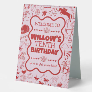 Plaque De Table Pink Horse Girl Photo équestre Anniversaire Bienve