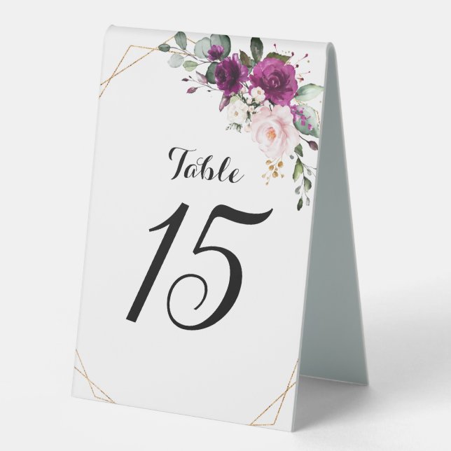 Plaque De Table Plum violet Roses roses rose pâle Mariage géométri (Recto)