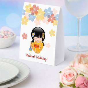 Plaque De Table Poupée Kokeshi d'été Geisha en kimono jaune