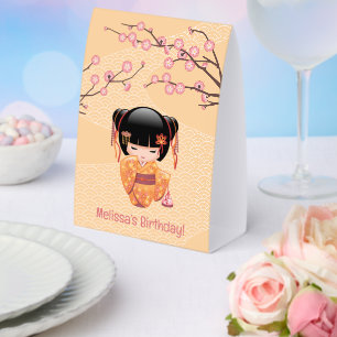 Plaque De Table Poupée Kokeshi Japonaise Geisha Jaune Ume
