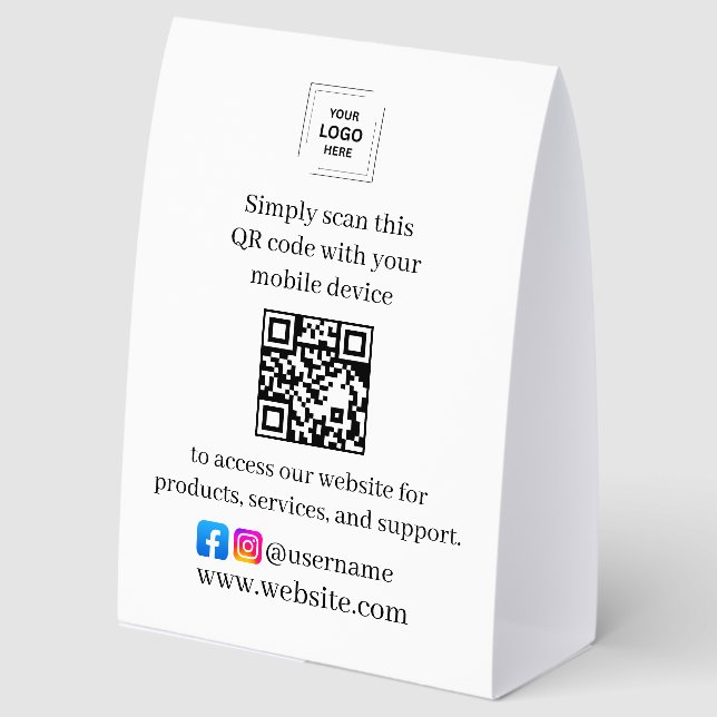 Plaque De Table Présentoir de table d'affaires à code QR (Recto)