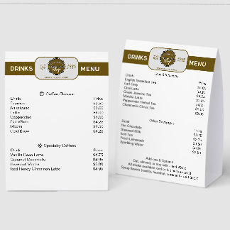 Plaque De Table Professional Coffee Shop Personalized Drinks Menu