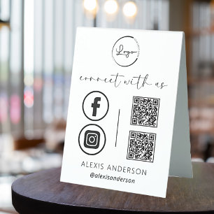 Plaque De Table QR Connect With Us Business Logo Médias sociaux