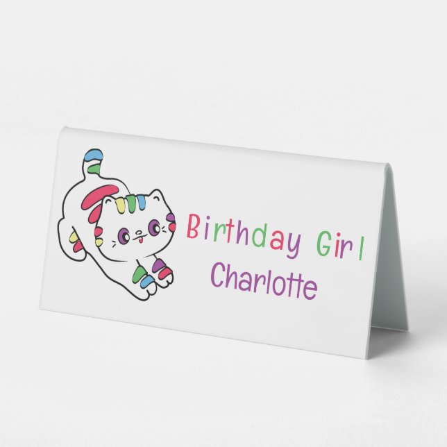 Plaque De Table Rainbow Cat Cartoon Anniversaire Fête Nom de la fi (Recto)