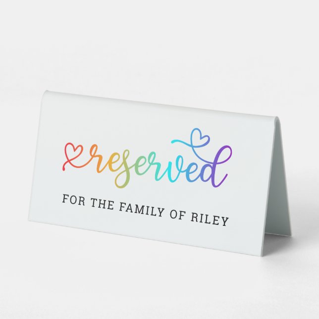Plaque De Table Rainbow Heart Script réservé Mariage LGBT (Recto)