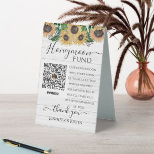 Plaque De Table Réception de mariage de tournesol rustique Venmo C