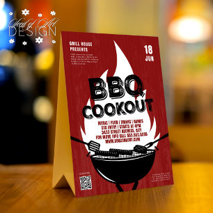 Plaque De Table Red BBQ Cookout Fire Flame Cuisine Grill Event