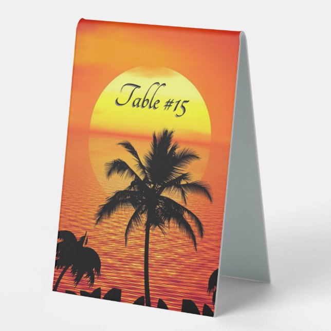 Plaque De Table Red Sun Tropical Palm Beach Réservé (Recto)