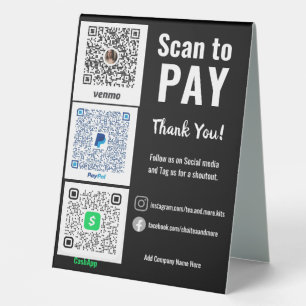 Plaque De Table Réseaux sociaux Payez ici QR Venmo PayPal 