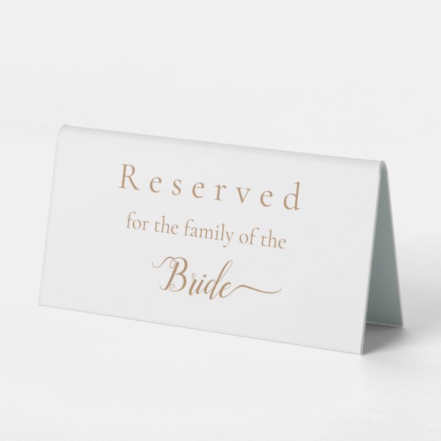 Plaque De Table Réservé à la famille de la mariée (Recto)