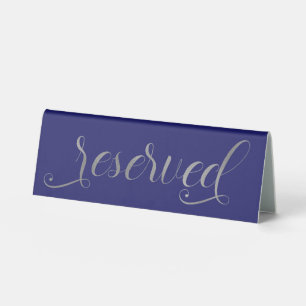 Plaque De Table Réservé Navy Blue Silver Calligraphy Mariage Table