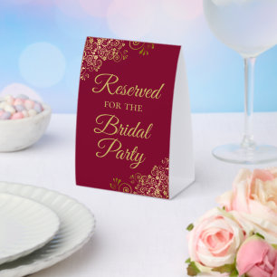Plaque De Table Réservé pour la Bridal Party Burgundy & Gold