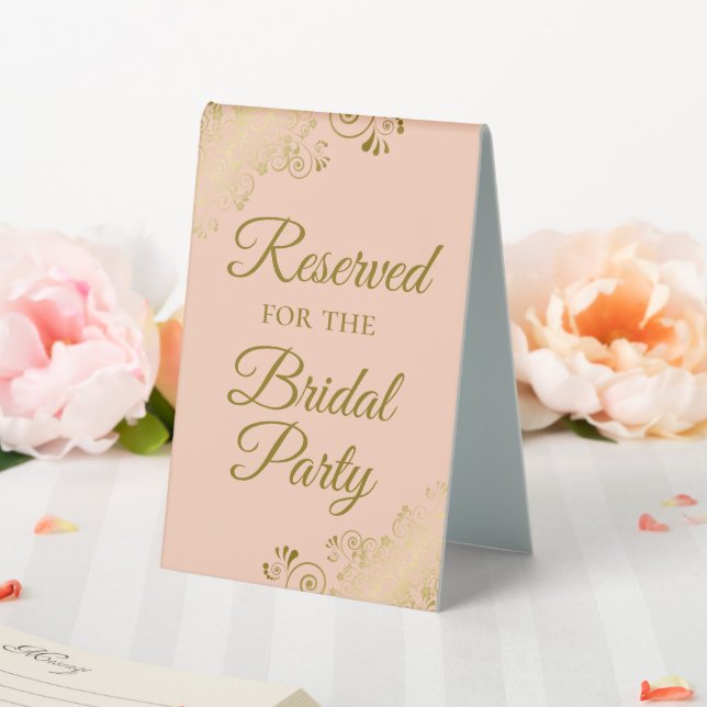 Plaque De Table Réservé pour la mariée Elegant Peach & Gold (In SItu (Mariage))